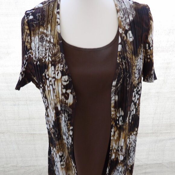GEORGE  sz Medium SOLID Brown Front Attached to PRINT Jacket BLOUSE - Picture 1 of 3